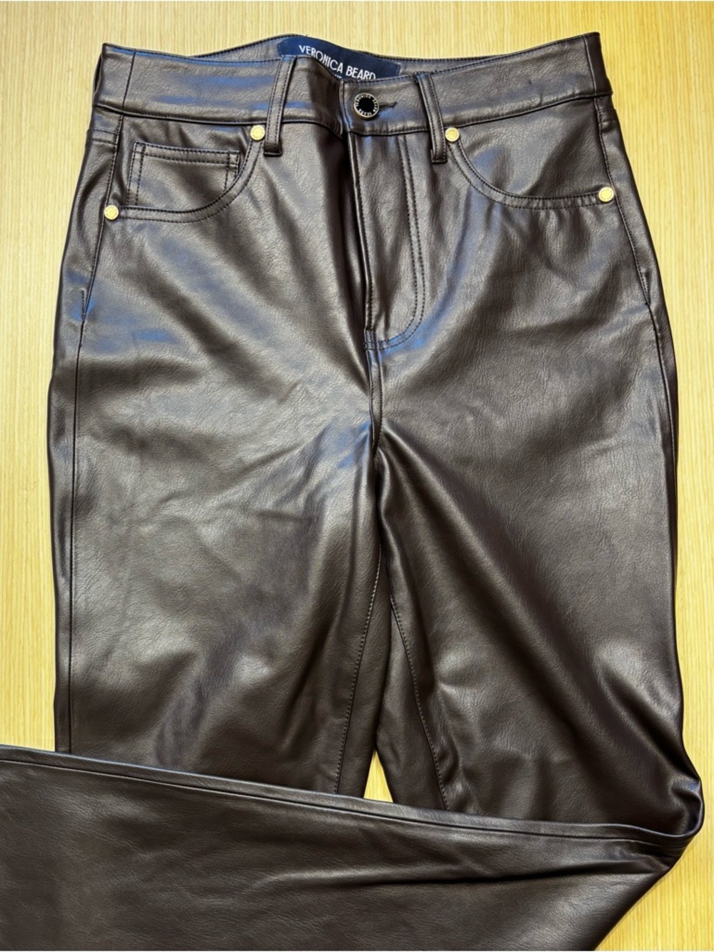 Veronica Beard Brown Faux Leather Pants Beverly Skinny Flare High Rise Size 26